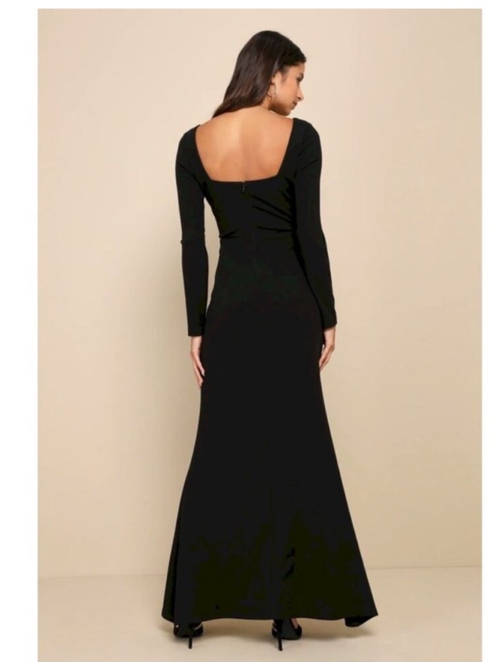Lulus Infinitely Elegant NWT size Large Black Long Sleeve Maxi Dress Square Neck - Picture 2 of 13